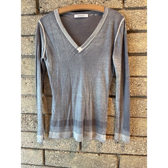 Kokun Womens V-Neck Gray Long-Sleeve Sweater M Bamboo & Cashmere - Picture 1 of 9